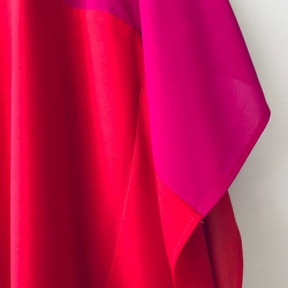 Badgley Mischka Chiffon Colorblock Dress Women Size S Red Pink Feminine - Picture 7 of 10